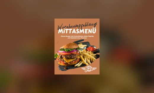 Wochenempfehlung Flax: Cheese Burger mit Cocktailsauce und Pommes
