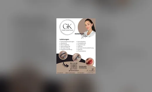Leistungsflyer GK Face Contour Kosmetikstudio mit Behandlungsübersicht