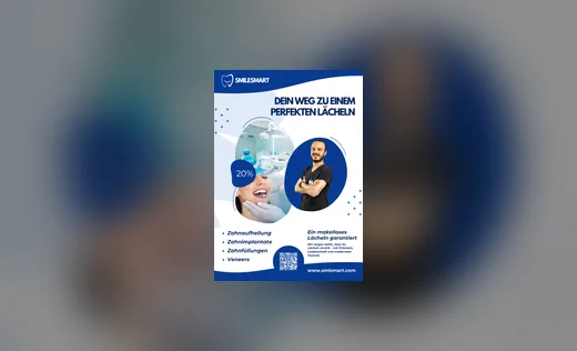 Praxisflyer SMILESMART „Dein Weg zu einem perfekten Lächeln“ mit Leistungsübersicht