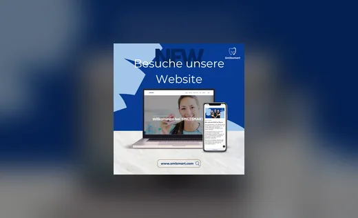 Social-Grafik SMILESMART „Besuche unsere Website“ mit Notebook und Handy